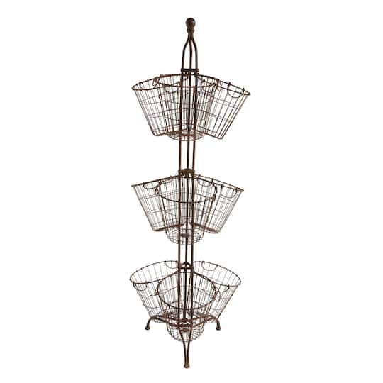 6ft. 3-Tier Brown Metal Stand with 9 Wire Baskets